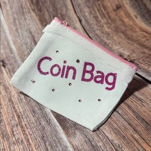 NEW White Canvas 4”x4 1/2” Coin Purse with Custom Vinyl Item #PHK6353